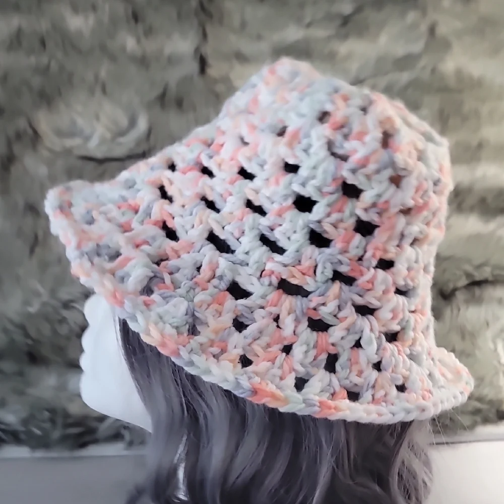 Hand crochet Granny Square Multicolor Bucket Hat